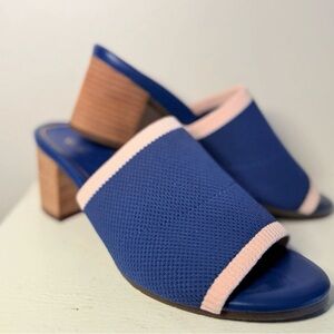 Vionic Blue Knit Slide Sandals with Block Heel – Size 9.5, Comfort Arch Support